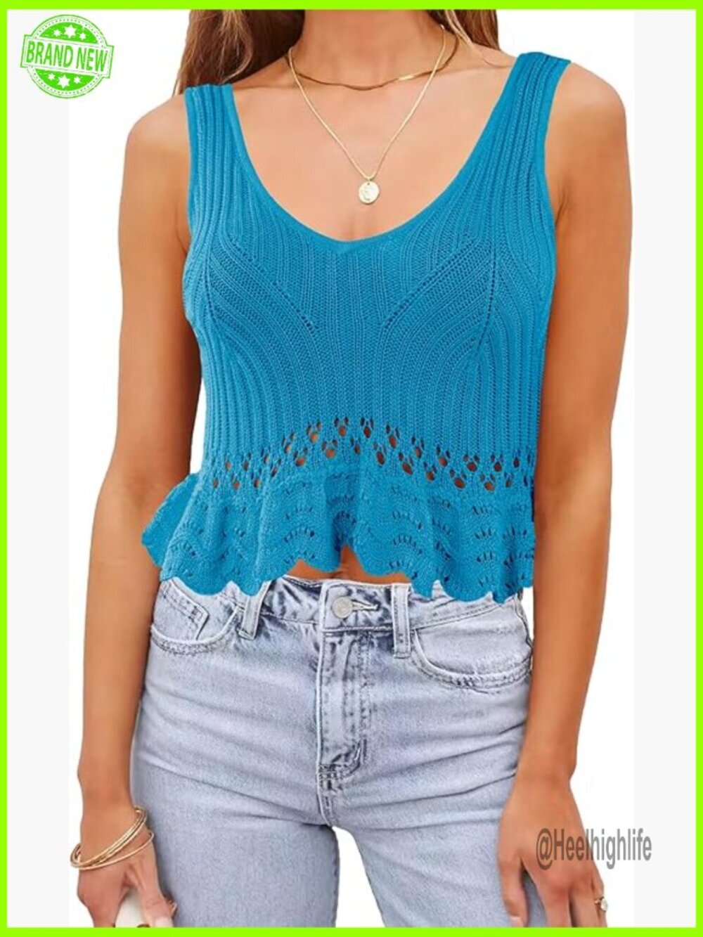 Crochet Crop Tank Top V-Neck Peplum Sleeveless Summer Vest
